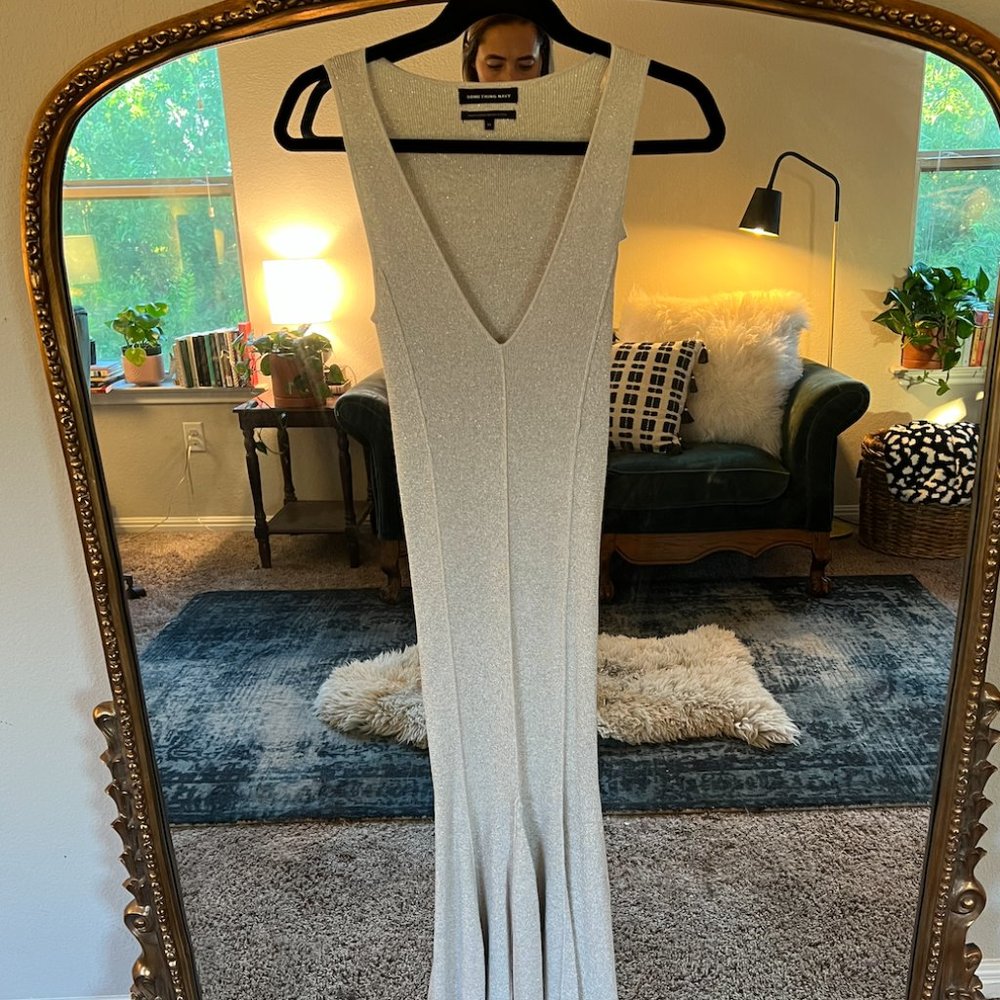 Something Navy Silver ✨Sparkle✨ Knit Midi Dress, Size XS, Like-New